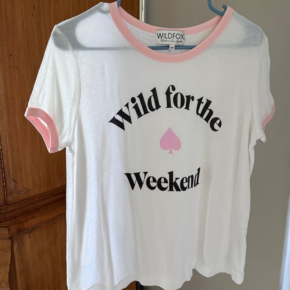 Wildfox White Tee with Pink Trim